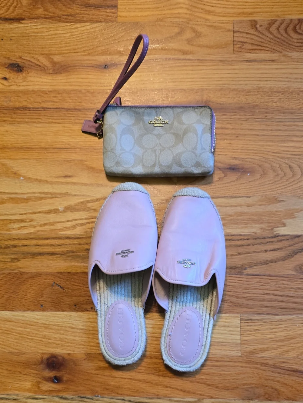 Coach Pink Slip-On Espadrille Slides with Coach Signature Wristlet